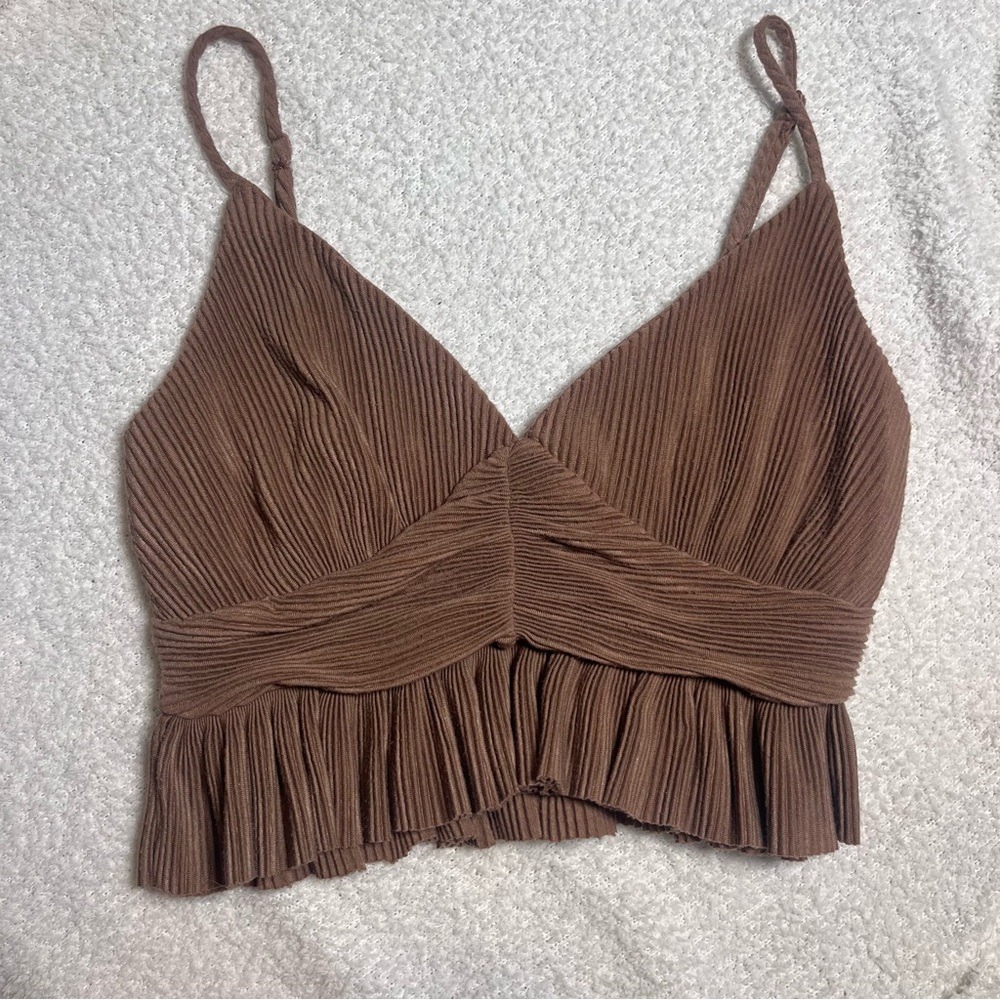 Urban Outfitters Brown Pleated Crop Style Tank Top